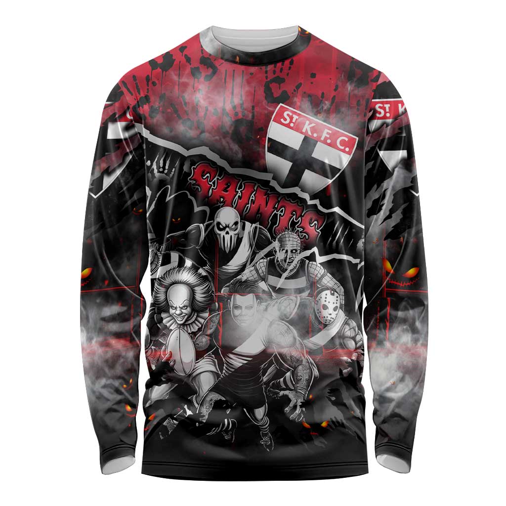 Step Into Horror Domain Saints Football Long Sleeve Shirt Halloween Horror Movie Characters - Aussie Hoodie