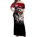 Step Into Horror Domain Saints Football Off Shoulder Maxi Dress Halloween Horror Movie Characters - Aussie Hoodie
