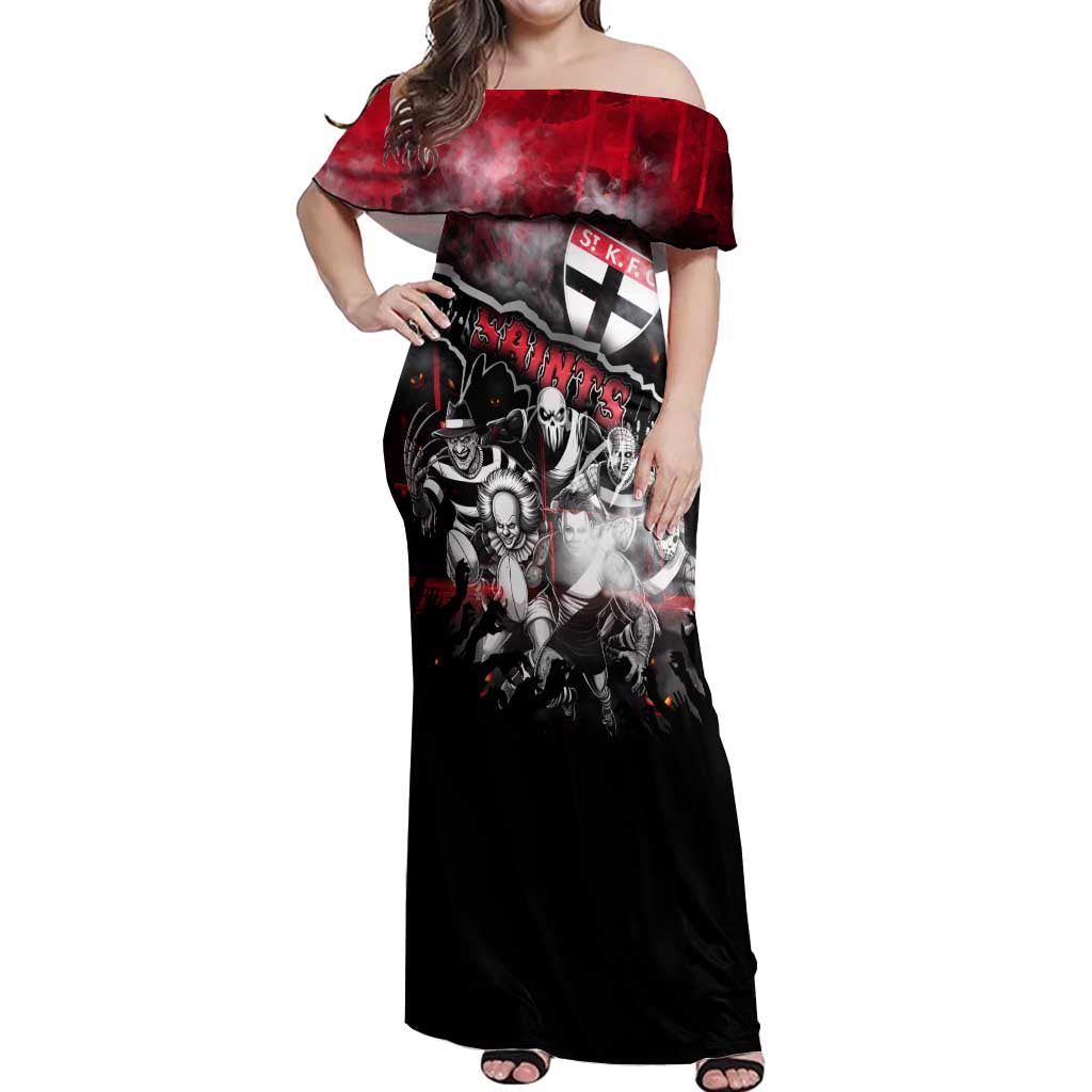 Step Into Horror Domain Saints Football Off Shoulder Maxi Dress Halloween Horror Movie Characters - Aussie Hoodie