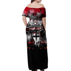 Step Into Horror Domain Saints Football Off Shoulder Maxi Dress Halloween Horror Movie Characters - Aussie Hoodie