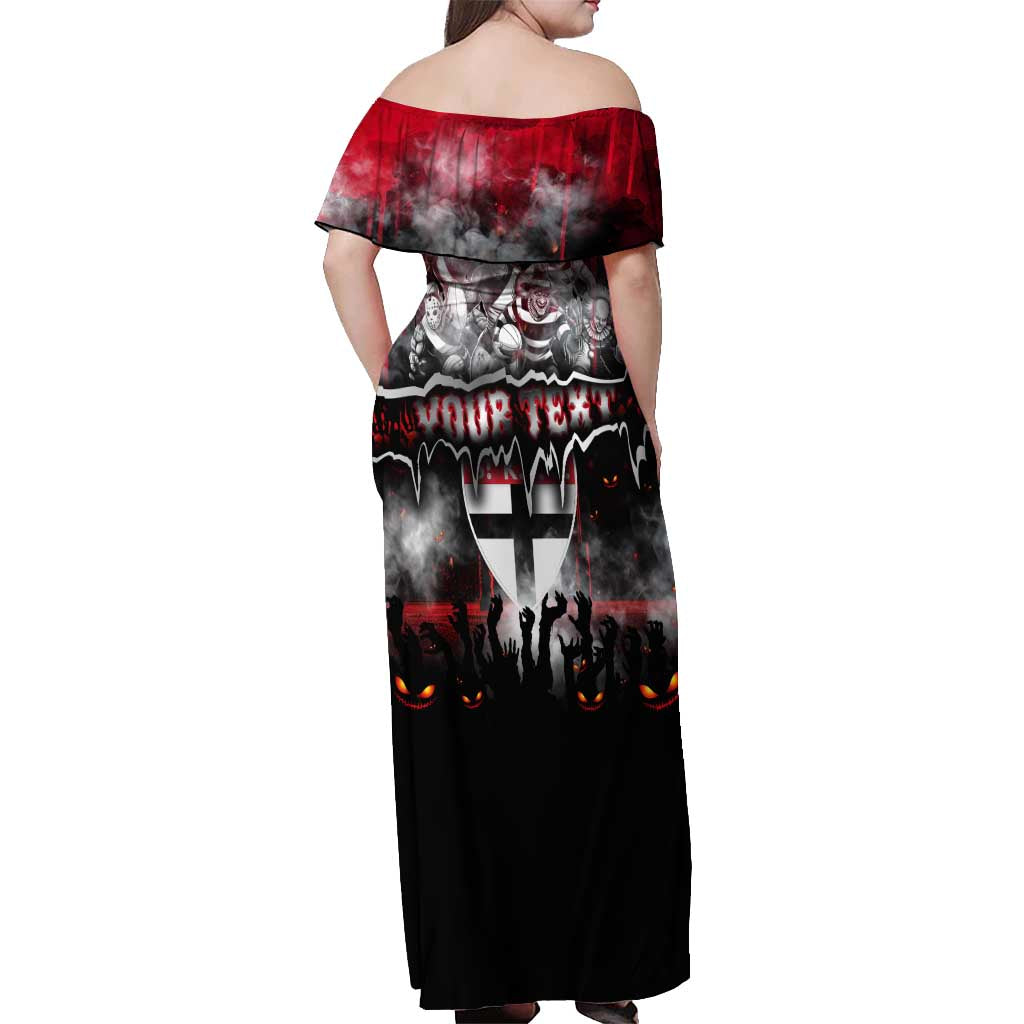 Step Into Horror Domain Saints Football Off Shoulder Maxi Dress Halloween Horror Movie Characters - Aussie Hoodie