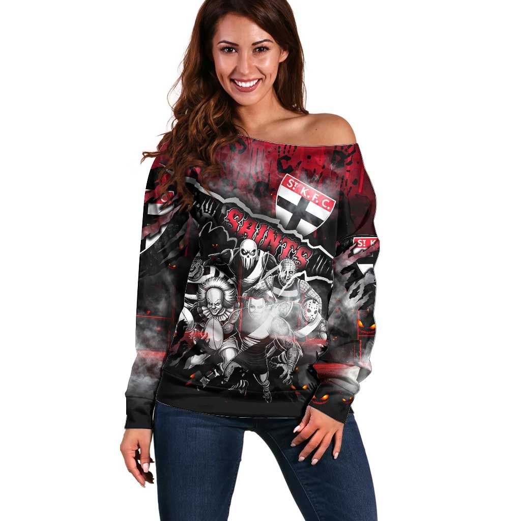 Step Into Horror Domain Saints Football Off Shoulder Sweater Halloween Horror Movie Characters - Aussie Hoodie