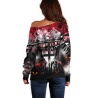 Step Into Horror Domain Saints Football Off Shoulder Sweater Halloween Horror Movie Characters - Aussie Hoodie