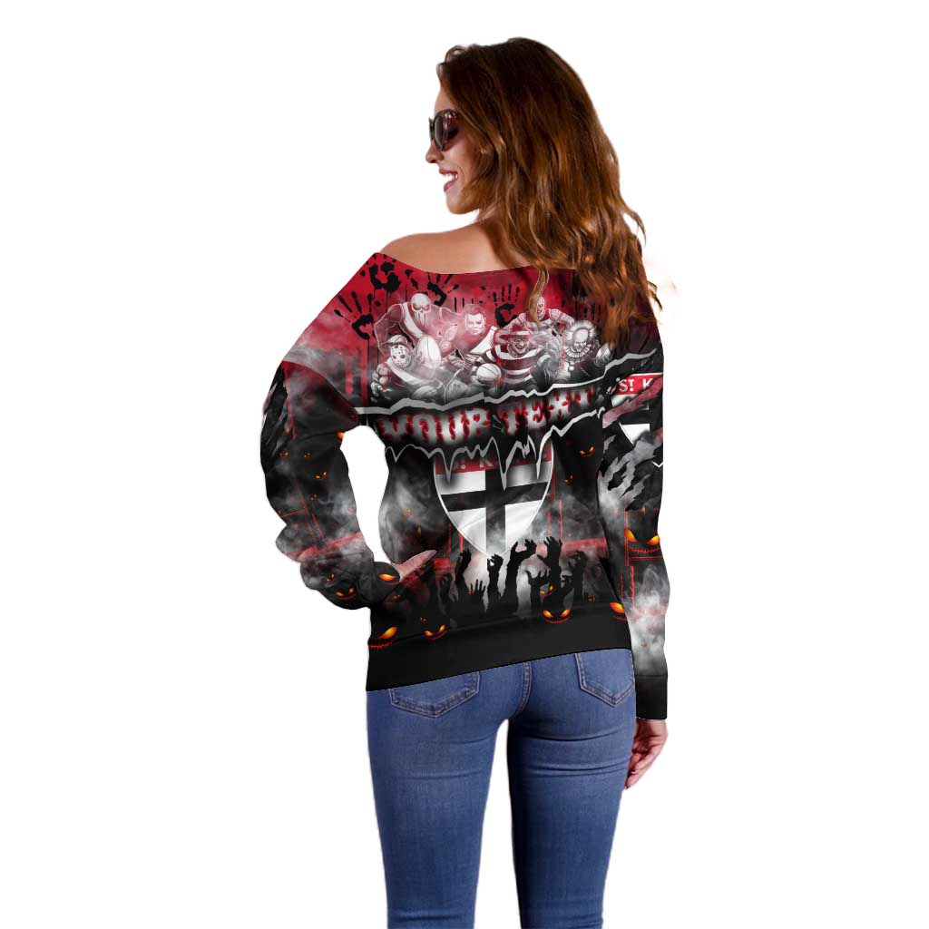 Step Into Horror Domain Saints Football Off Shoulder Sweater Halloween Horror Movie Characters - Aussie Hoodie