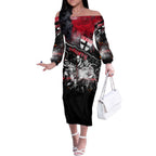 Step Into Horror Domain Saints Football Off The Shoulder Long Sleeve Dress Halloween Horror Movie Characters - Aussie Hoodie