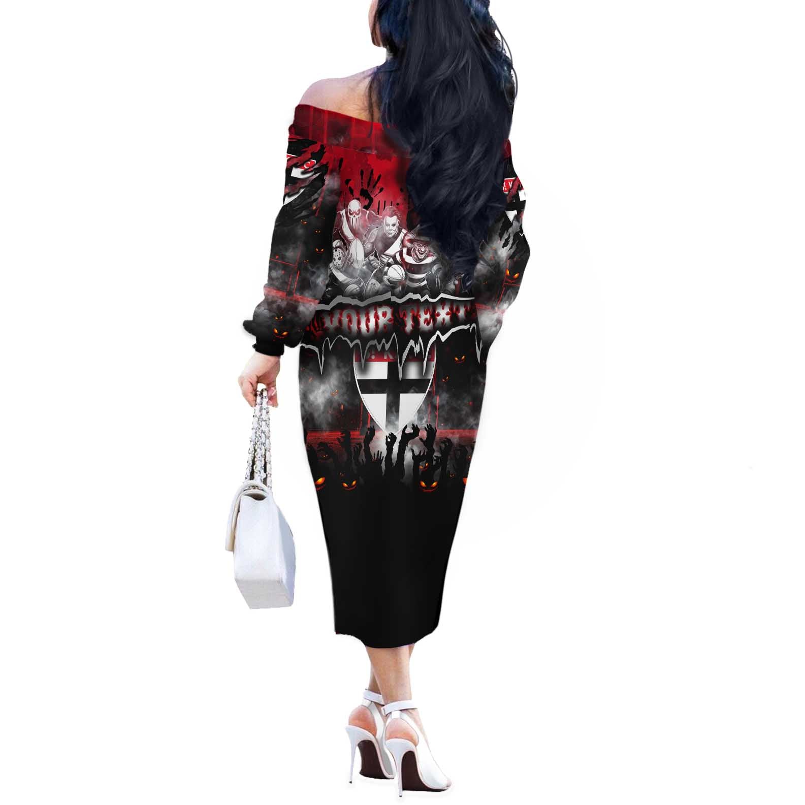 Step Into Horror Domain Saints Football Off The Shoulder Long Sleeve Dress Halloween Horror Movie Characters - Aussie Hoodie