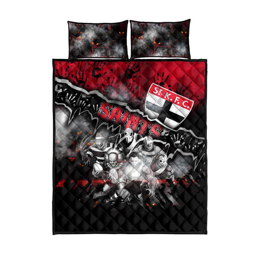 Step Into Horror Domain Saints Football Quilt Bed Set Halloween Horror Movie Characters - Aussie Hoodie