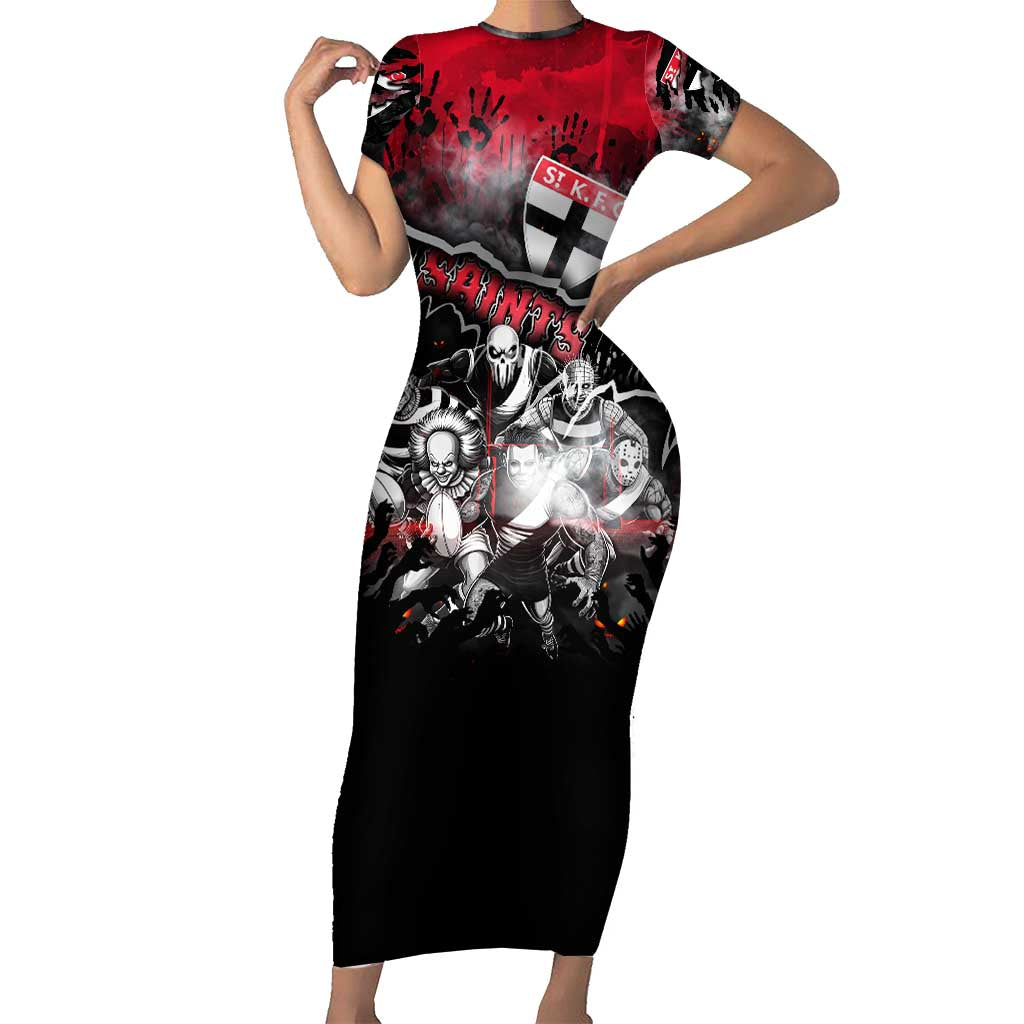 Step Into Horror Domain Saints Football Short Sleeve Bodycon Dress Halloween Horror Movie Characters - Aussie Hoodie