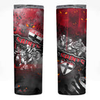 Step Into Horror Domain Saints Football Skinny Tumbler Halloween Horror Movie Characters - Aussie Hoodie