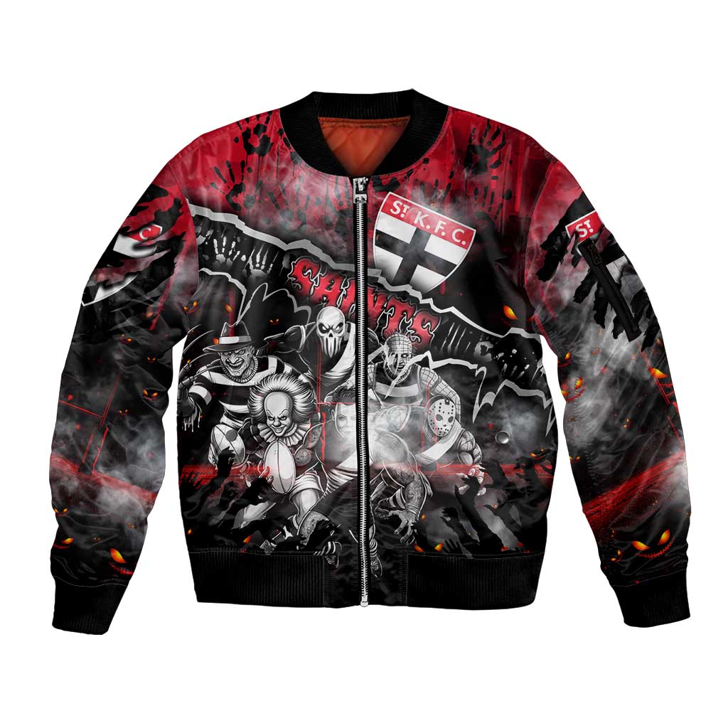 Step Into Horror Domain Saints Football Sleeve Zip Bomber Jacket Halloween Horror Movie Characters - Aussie Hoodie