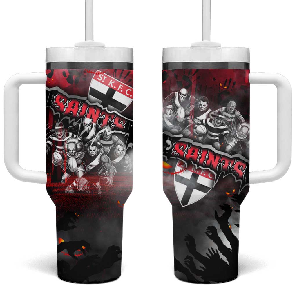 Step Into Horror Domain Saints Football Tumbler With Handle Halloween Horror Movie Characters - Aussie Hoodie