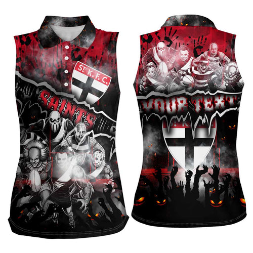 Step Into Horror Domain Saints Football Women Sleeveless Polo Shirt Halloween Horror Movie Characters - Aussie Hoodie