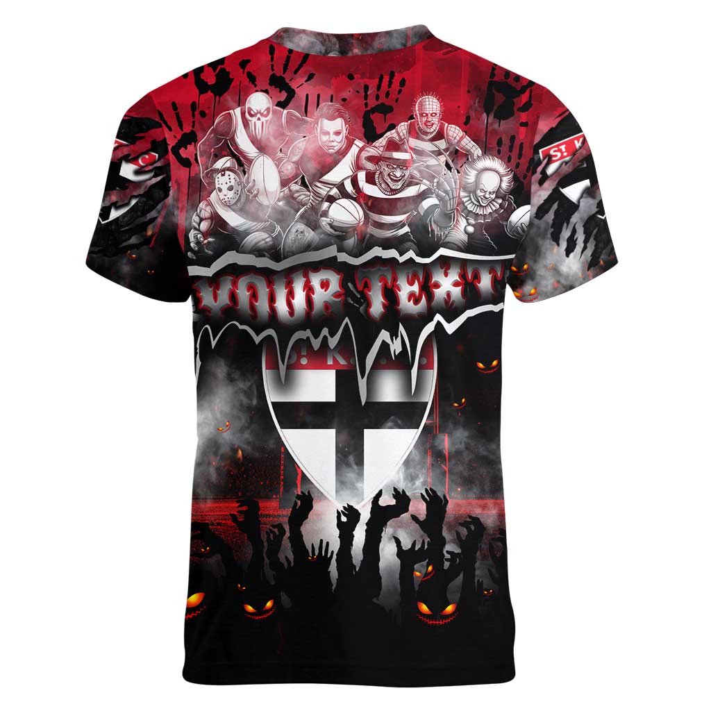 Step Into Horror Domain Saints Football Women V-Neck T-Shirt Halloween Horror Movie Characters - Aussie Hoodie