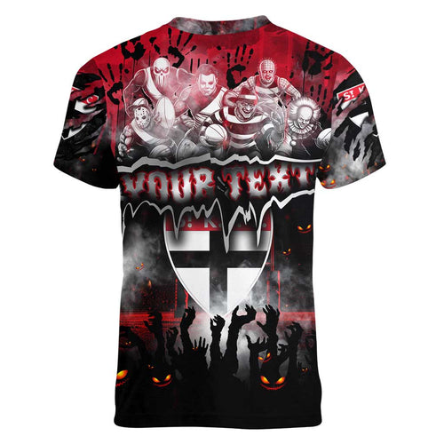 Step Into Horror Domain Saints Football Women V-Neck T-Shirt Halloween Horror Movie Characters - Aussie Hoodie