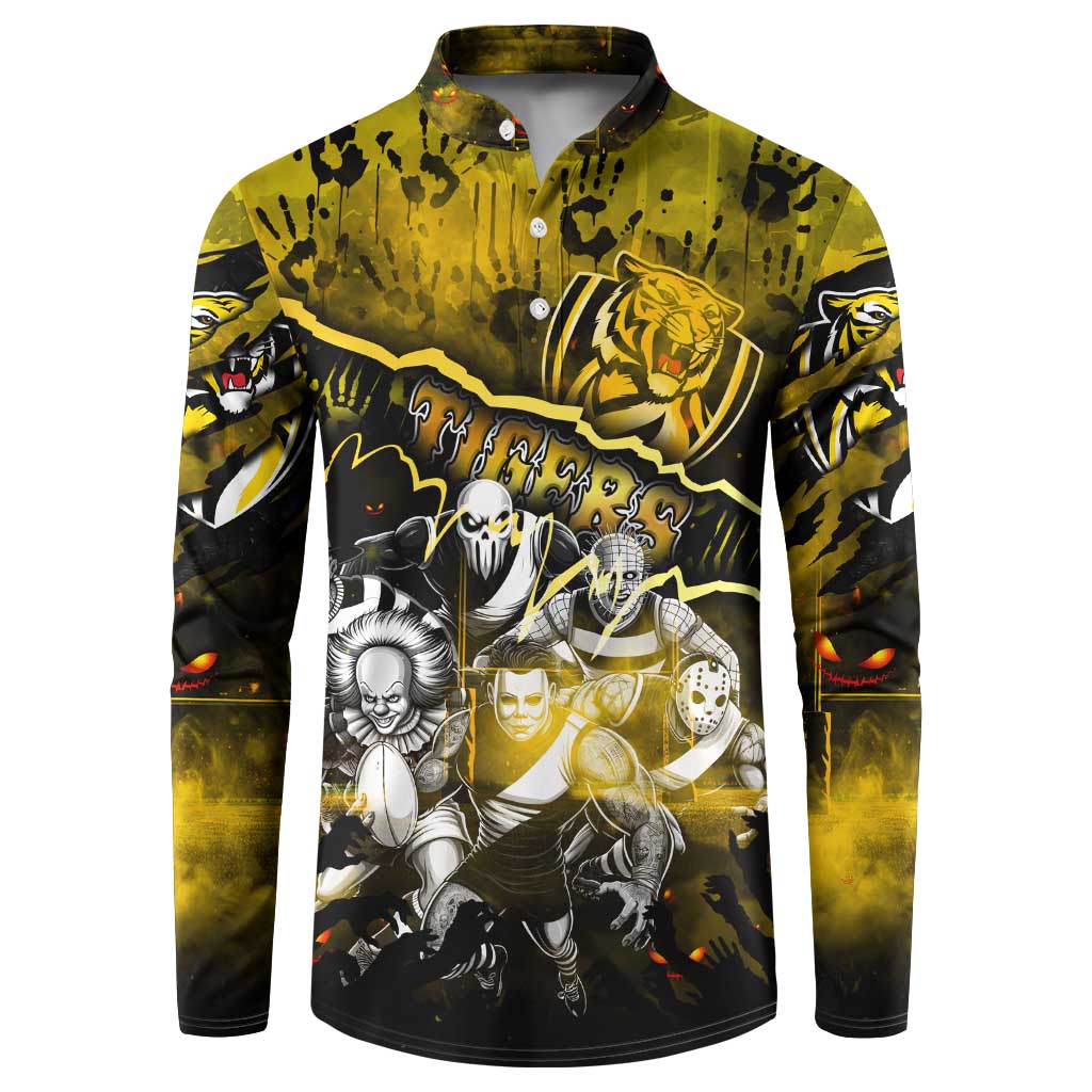 Step Into Horror Domain Tiger Football Button Sweatshirt Halloween Horror Movie Characters - Aussie Hoodie