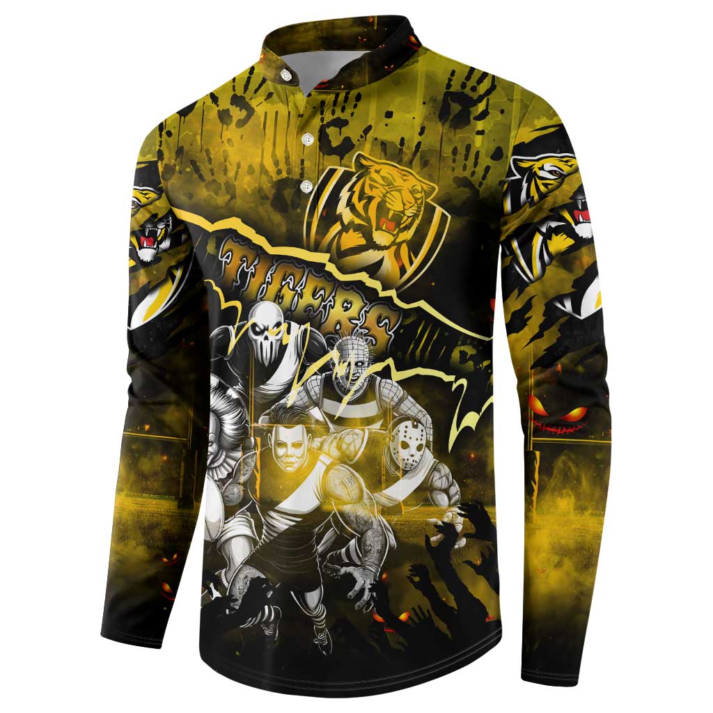 Step Into Horror Domain Tiger Football Button Sweatshirt Halloween Horror Movie Characters - Aussie Hoodie