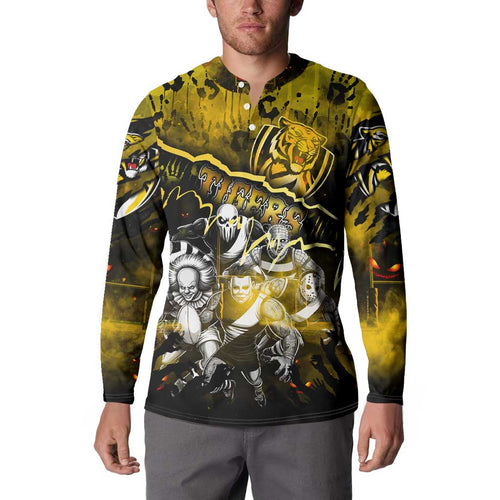 Step Into Horror Domain Tiger Football Button Sweatshirt Halloween Horror Movie Characters - Aussie Hoodie