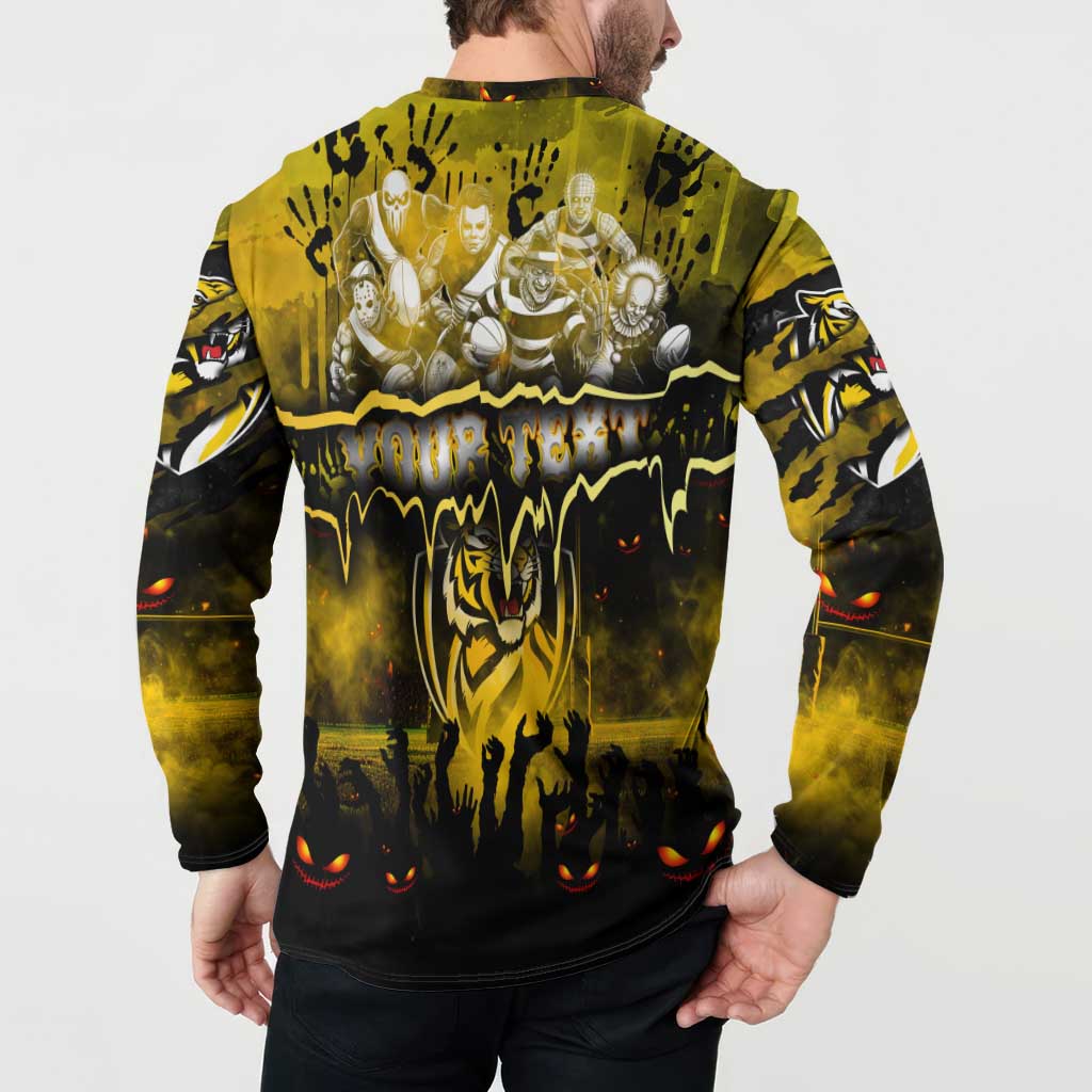 Step Into Horror Domain Tiger Football Button Sweatshirt Halloween Horror Movie Characters - Aussie Hoodie