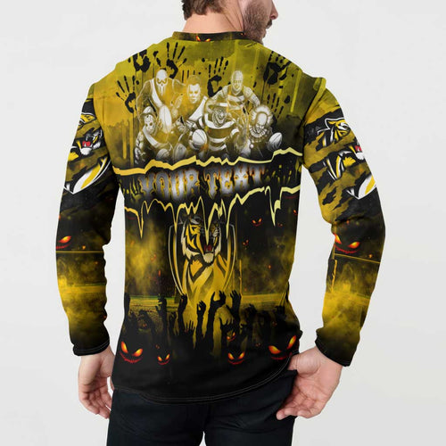 Step Into Horror Domain Tiger Football Button Sweatshirt Halloween Horror Movie Characters - Aussie Hoodie
