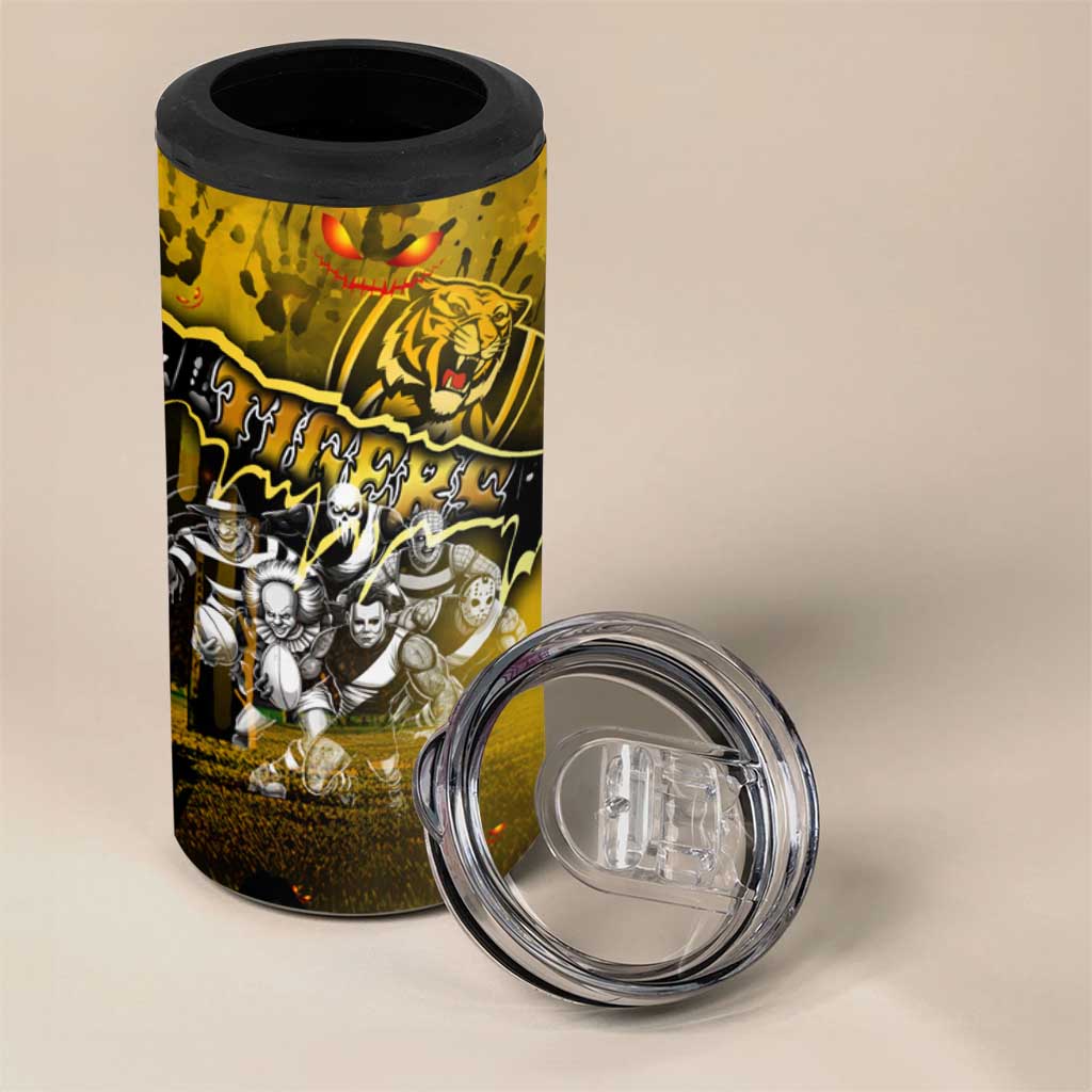 Step Into Horror Domain Tiger Football 4 in 1 Can Cooler Tumbler Halloween Horror Movie Characters - Aussie Hoodie