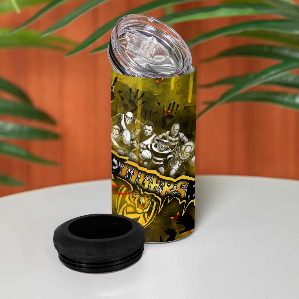 Step Into Horror Domain Tiger Football 4 in 1 Can Cooler Tumbler Halloween Horror Movie Characters - Aussie Hoodie