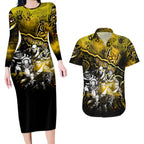 Step Into Horror Domain Tiger Football Couples Matching Long Sleeve Bodycon Dress and Hawaiian Shirt Halloween Horror Movie Characters - Aussie Hoodie