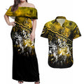 Step Into Horror Domain Tiger Football Couples Matching Off Shoulder Maxi Dress and Hawaiian Shirt Halloween Horror Movie Characters - Aussie Hoodie