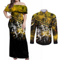 Step Into Horror Domain Tiger Football Couples Matching Off Shoulder Maxi Dress and Long Sleeve Button Shirt Halloween Horror Movie Characters - Aussie Hoodie