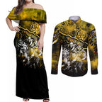 Step Into Horror Domain Tiger Football Couples Matching Off Shoulder Maxi Dress and Long Sleeve Button Shirt Halloween Horror Movie Characters - Aussie Hoodie