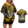 Step Into Horror Domain Tiger Football Couples Matching Off Shoulder Short Dress and Hawaiian Shirt Halloween Horror Movie Characters - Aussie Hoodie