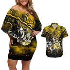 Step Into Horror Domain Tiger Football Couples Matching Off Shoulder Short Dress and Hawaiian Shirt Halloween Horror Movie Characters - Aussie Hoodie