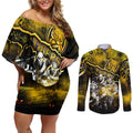 Step Into Horror Domain Tiger Football Couples Matching Off Shoulder Short Dress and Long Sleeve Button Shirt Halloween Horror Movie Characters - Aussie Hoodie
