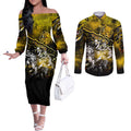 Step Into Horror Domain Tiger Football Couples Matching Off The Shoulder Long Sleeve Dress and Long Sleeve Button Shirt Halloween Horror Movie Characters - Aussie Hoodie