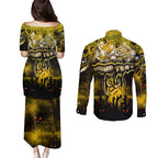 Step Into Horror Domain Tiger Football Couples Matching Puletasi and Long Sleeve Button Shirt Halloween Horror Movie Characters - Aussie Hoodie