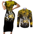 Step Into Horror Domain Tiger Football Couples Matching Short Sleeve Bodycon Dress and Long Sleeve Button Shirt Halloween Horror Movie Characters - Aussie Hoodie