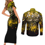Step Into Horror Domain Tiger Football Couples Matching Short Sleeve Bodycon Dress and Long Sleeve Button Shirt Halloween Horror Movie Characters - Aussie Hoodie
