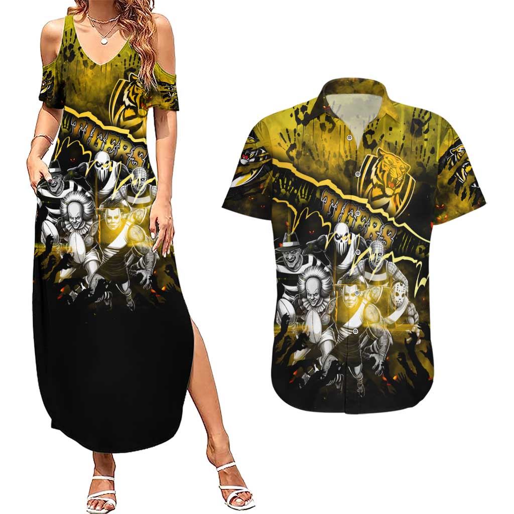 Step Into Horror Domain Tiger Football Couples Matching Summer Maxi Dress and Hawaiian Shirt Halloween Horror Movie Characters - Aussie Hoodie