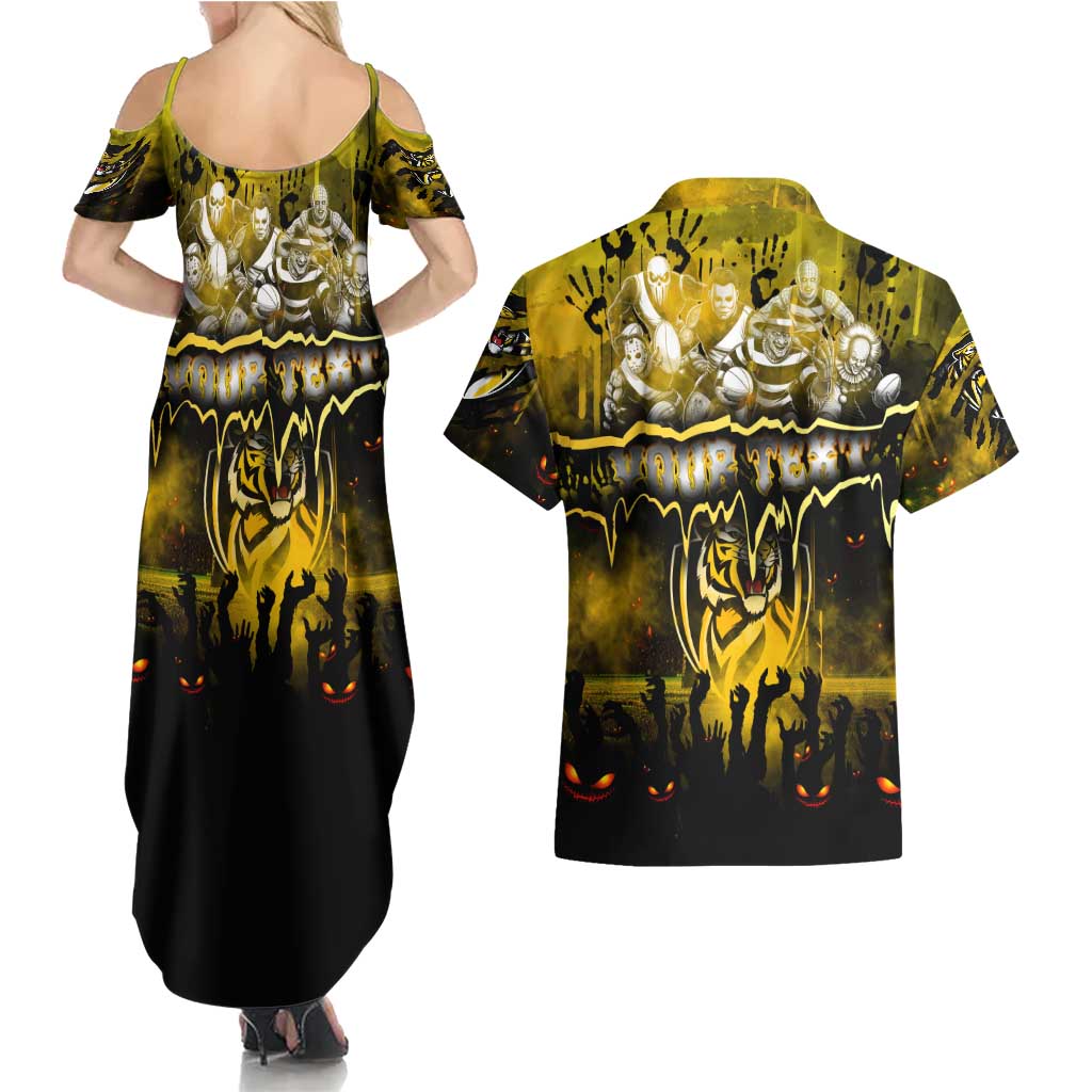 Step Into Horror Domain Tiger Football Couples Matching Summer Maxi Dress and Hawaiian Shirt Halloween Horror Movie Characters - Aussie Hoodie