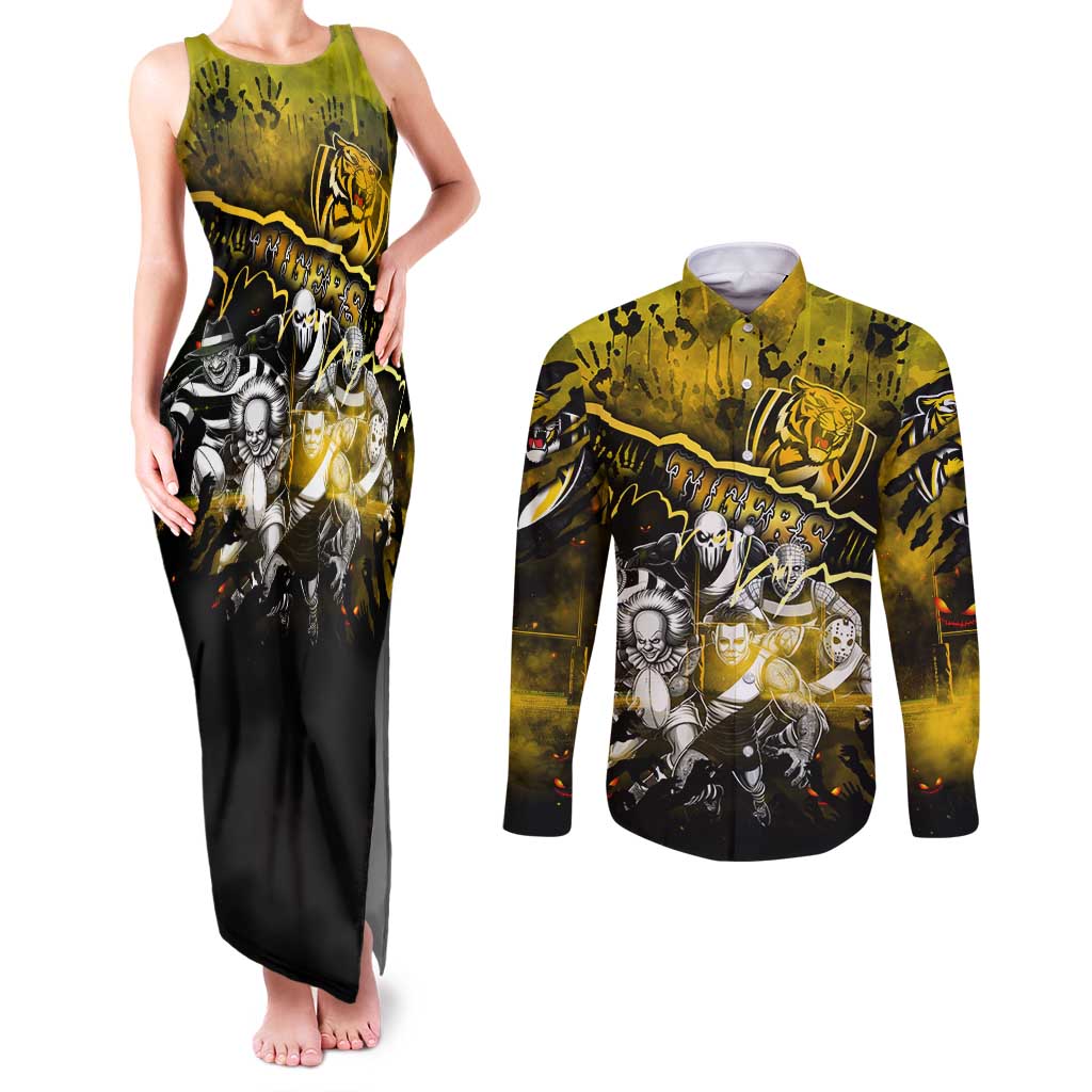 Step Into Horror Domain Tiger Football Couples Matching Tank Maxi Dress and Long Sleeve Button Shirt Halloween Horror Movie Characters - Aussie Hoodie