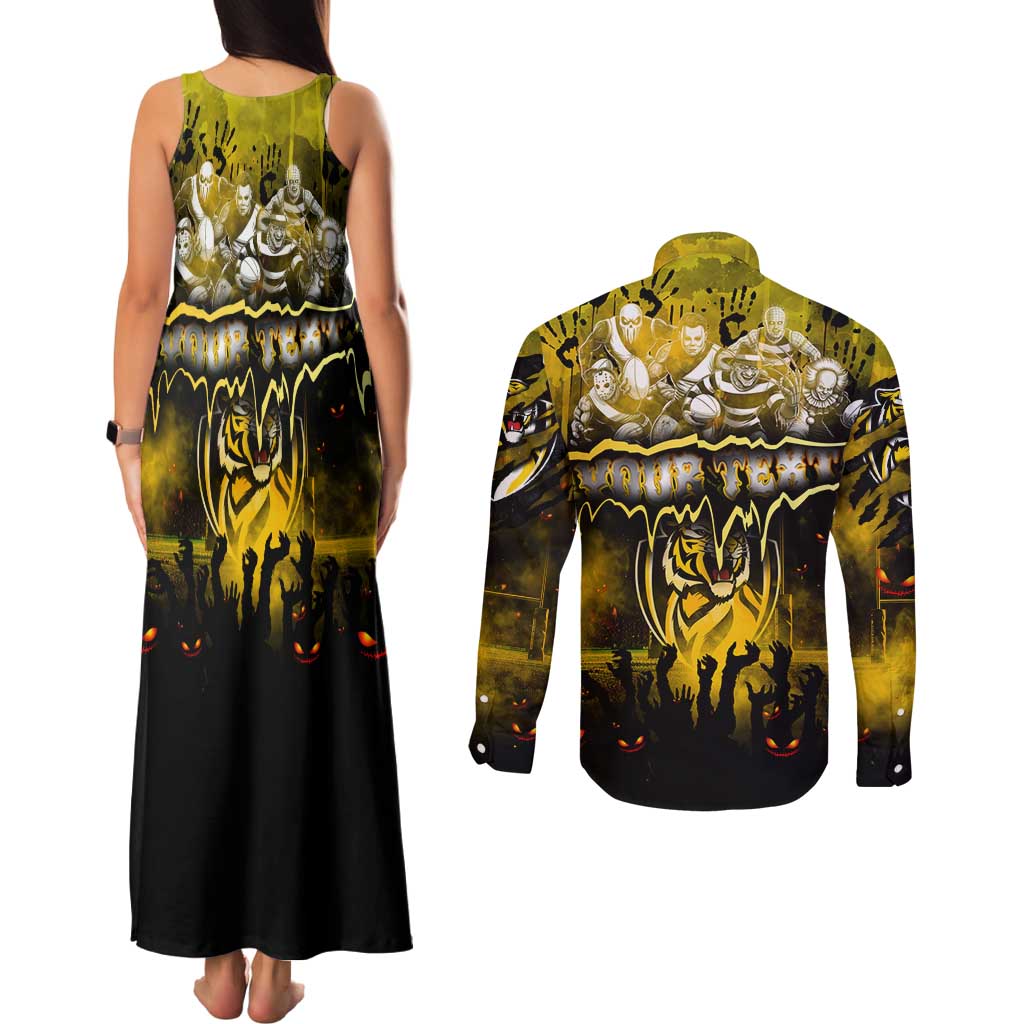 Step Into Horror Domain Tiger Football Couples Matching Tank Maxi Dress and Long Sleeve Button Shirt Halloween Horror Movie Characters - Aussie Hoodie