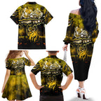 Step Into Horror Domain Tiger Football Family Matching Off The Shoulder Long Sleeve Dress and Hawaiian Shirt Halloween Horror Movie Characters - Aussie Hoodie