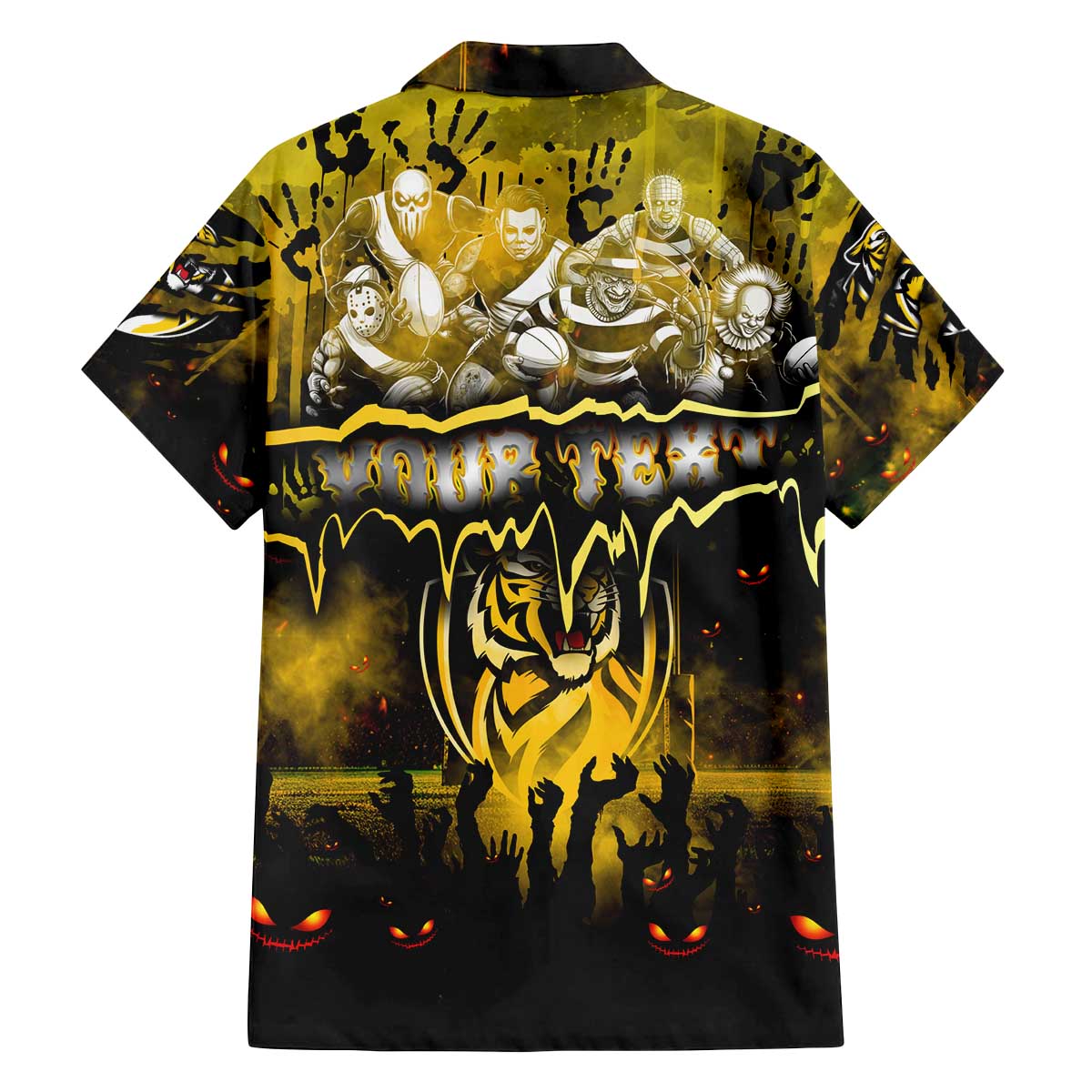 Step Into Horror Domain Tiger Football Family Matching Off The Shoulder Long Sleeve Dress and Hawaiian Shirt Halloween Horror Movie Characters - Aussie Hoodie