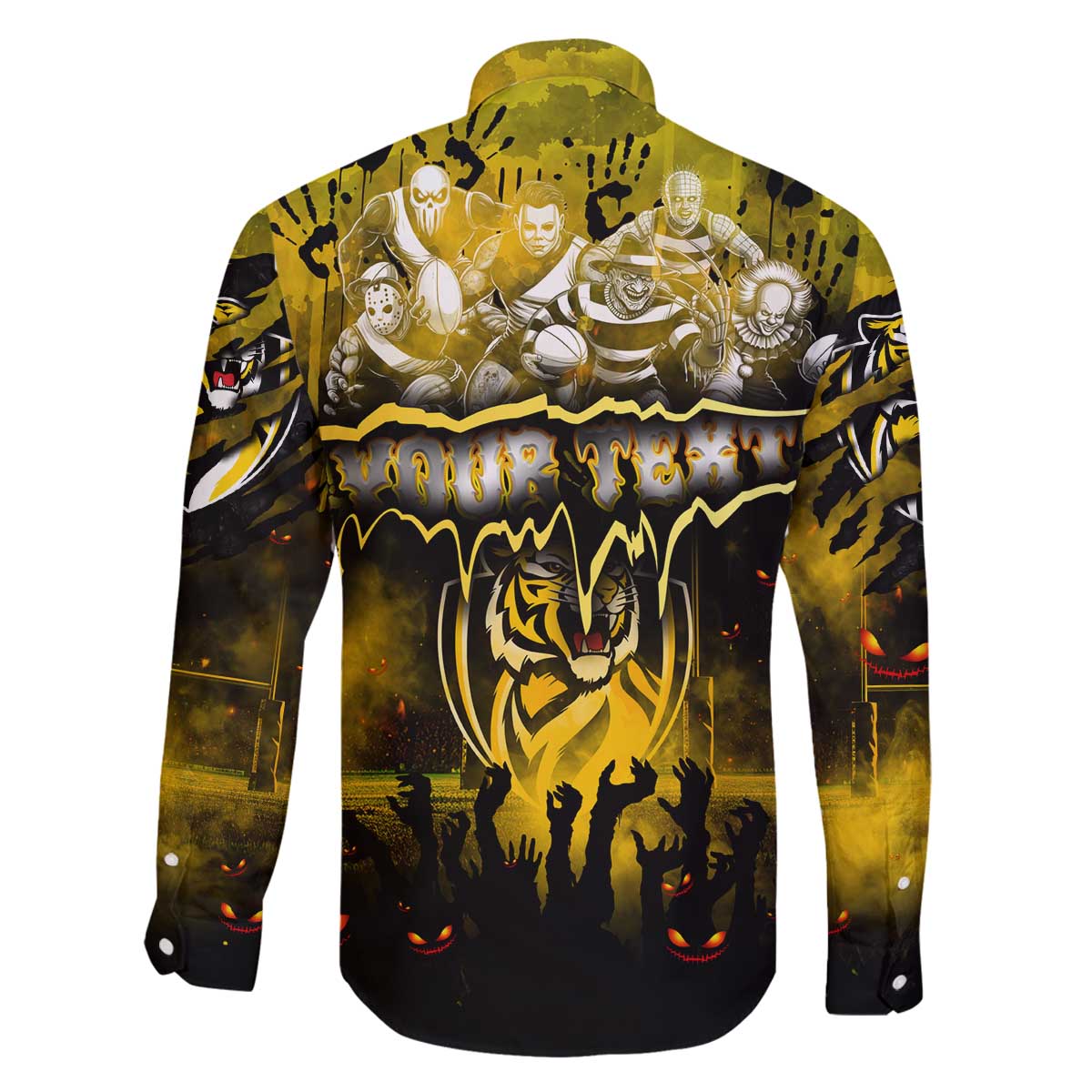 Step Into Horror Domain Tiger Football Family Matching Off The Shoulder Long Sleeve Dress and Hawaiian Shirt Halloween Horror Movie Characters - Aussie Hoodie