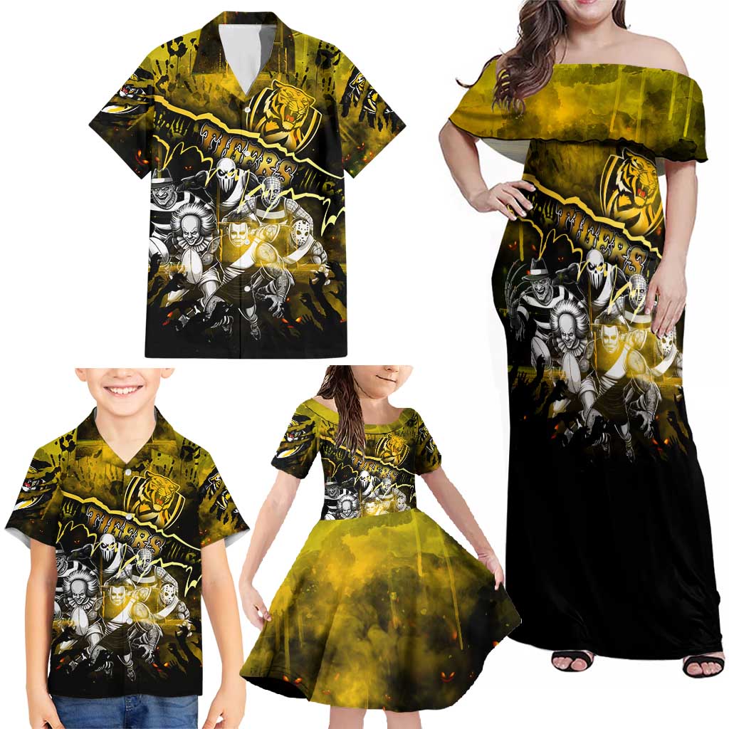 Step Into Horror Domain Tiger Football Family Matching Off Shoulder Maxi Dress and Hawaiian Shirt Halloween Horror Movie Characters - Aussie Hoodie