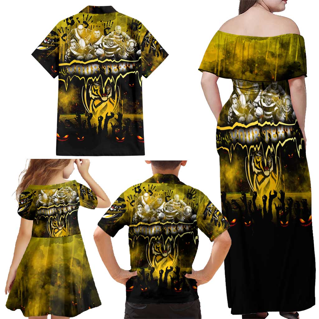Step Into Horror Domain Tiger Football Family Matching Off Shoulder Maxi Dress and Hawaiian Shirt Halloween Horror Movie Characters - Aussie Hoodie