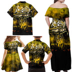 Step Into Horror Domain Tiger Football Family Matching Off Shoulder Maxi Dress and Hawaiian Shirt Halloween Horror Movie Characters - Aussie Hoodie