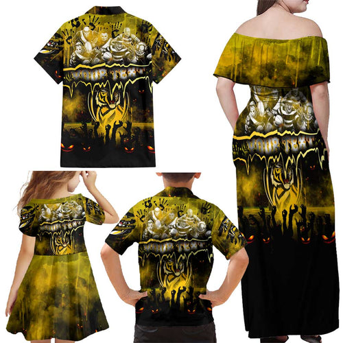 Step Into Horror Domain Tiger Football Family Matching Off Shoulder Maxi Dress and Hawaiian Shirt Halloween Horror Movie Characters - Aussie Hoodie