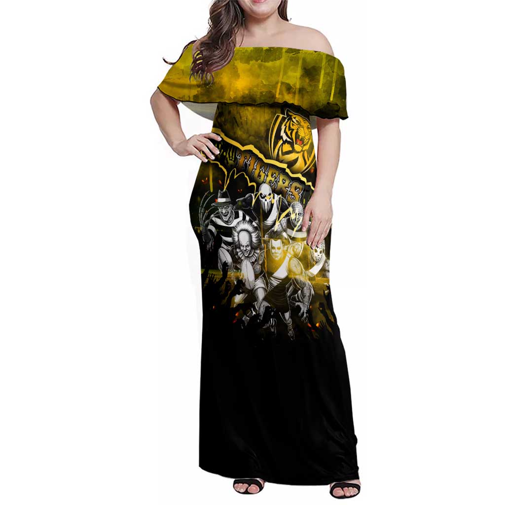 Step Into Horror Domain Tiger Football Family Matching Off Shoulder Maxi Dress and Hawaiian Shirt Halloween Horror Movie Characters - Aussie Hoodie