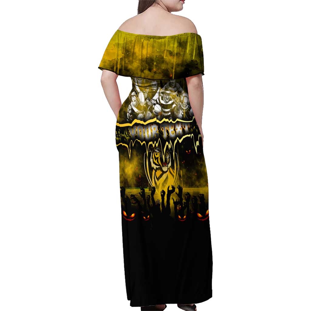 Step Into Horror Domain Tiger Football Family Matching Off Shoulder Maxi Dress and Hawaiian Shirt Halloween Horror Movie Characters - Aussie Hoodie