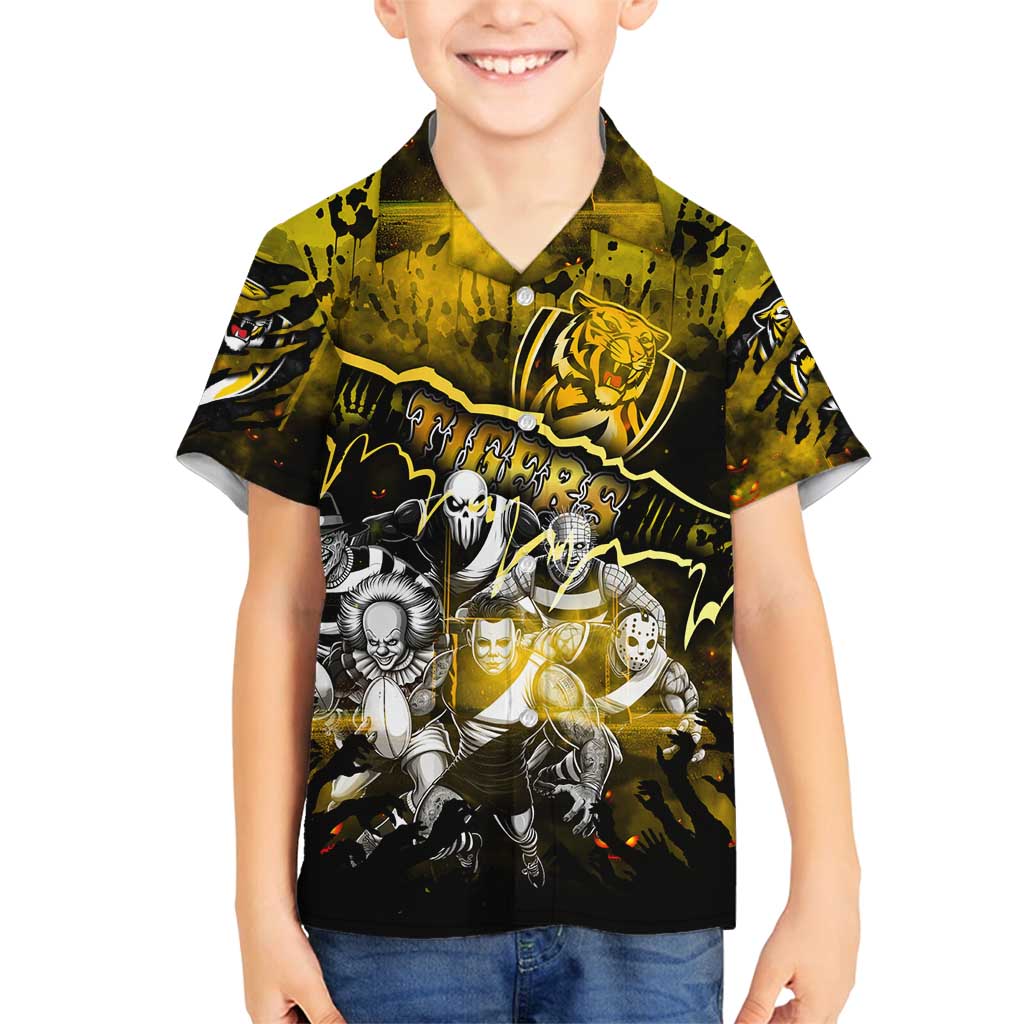 Step Into Horror Domain Tiger Football Family Matching Off Shoulder Maxi Dress and Hawaiian Shirt Halloween Horror Movie Characters - Aussie Hoodie